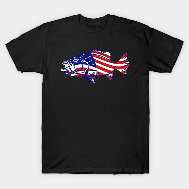 Bass Fishing - American Flag T-Shirt by  The best hard hat stickers 